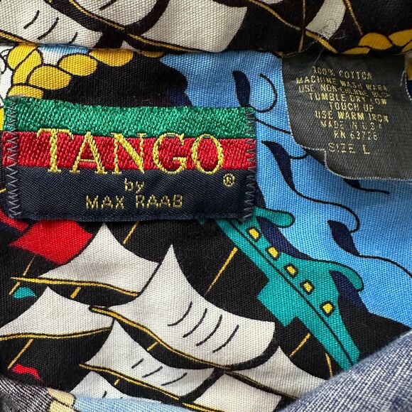 Vintage Tango Max Raab Shirt Men’s Large AOP Nautical Button Hawaiian Blue Gold - Picture 6 of 10